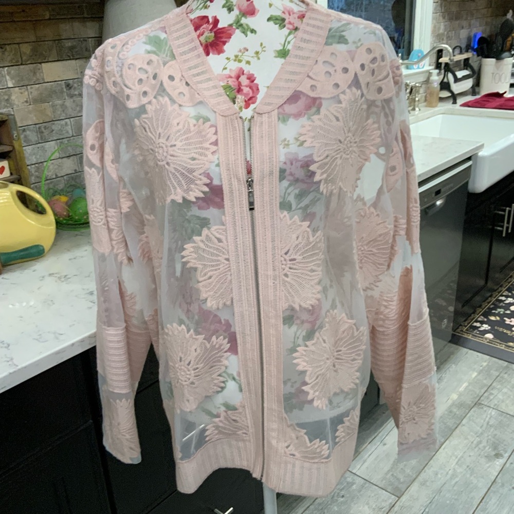 La Bellum By Hillary Scott Jacket Blush Pink Floral Embroidered Feminine 3X New